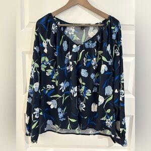 Ann Taylor Factory Floral Blouse - Blue and Green